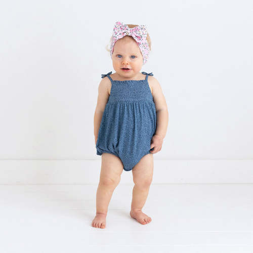 Indigo Denim Sleeveless Smocked Bubble Romper