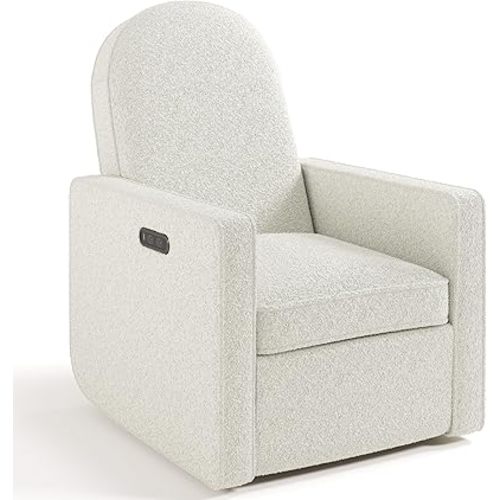 Graco Olivia Small-Spaces Premium Nursery Power Recliner Swivel Glider (Ivory Boucle) – Smaller Profile for Smaller Rooms, Upholstered Power Recliner Chair, USB Charging Port, Durable Metal Base