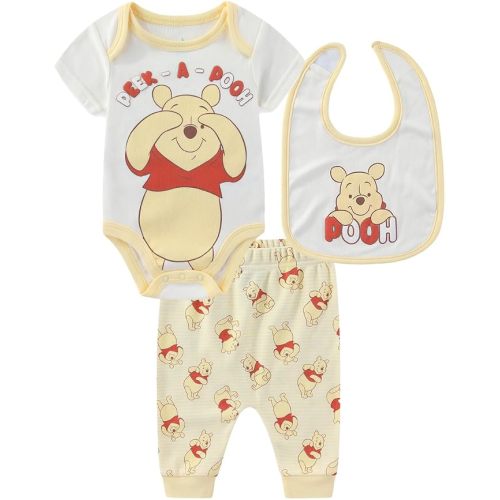 Disney Mickey Pooh Stitch Baby Boys Bodysuit with Bib and Pants 3 Pc Set