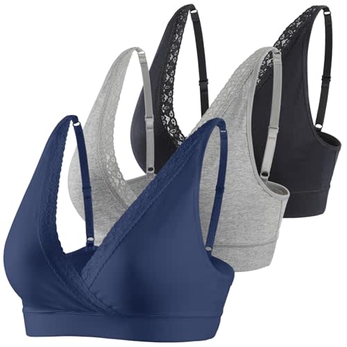 COLOMI Maternity Nursing Bra Wirefree Cotton Breastfeeding Bra for Sleep Lace Maternity Bralette