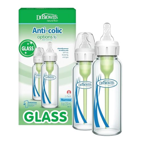 Dr. Brown's Anti-Colic Options+ Narrow Glass Baby Bottle, 8 oz, 4-Pack