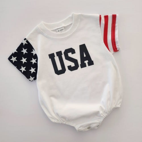 [At Noon Exclusive] Baby Original USA Print Stars and Stripes Sleeve T-Shirt Romper (0-18m) - Ivory