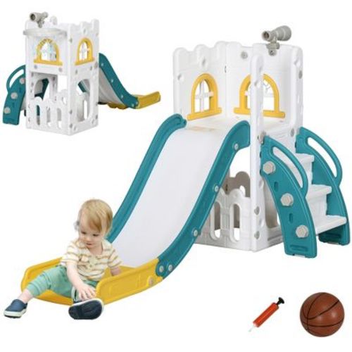 Qaba Toddler Slide Set Baby Slide for Age 1-3 Years w/ Basketball Hoop, Climber, Storage Space, Indoor Playground, Yellow