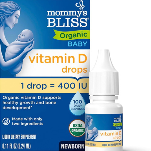 Mommy’s Bliss Organic Vitamin D Drops - Infants and Newborns - Supports Growth and Bone Development - Easy Use - 400 IU Per Drop - 100 Daily Servings