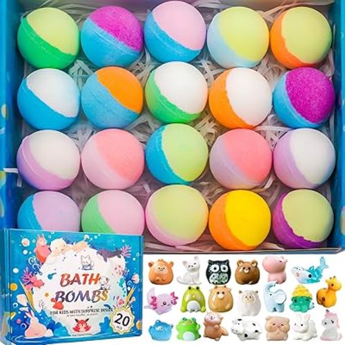 20 Pack Bath Bombs for Kids with Surprise Inside Bubble Bath Toys Organic Natural Bath Bombs Set Easter Basket Stuffers Birthday Christmas Gift for Kids 3 4 5 6 7 8 Years Old Boys Toddlers Girls