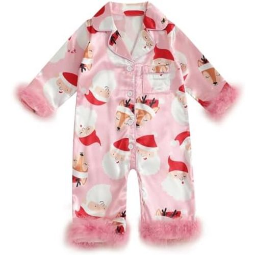 WASAIGOOD Newborn Christmas Sleepers Baby Girl Christmas Satin Pajamas With Feathers Infant Pajamas Romper Jumpsuit Girl Pjs