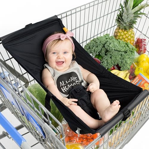 Baby Shopping Cart Hammock – Infant Seat for Grocery Carts – Fits Most Infant Car Seats – Fits Standard Shopping Carts & Select Stroller Wagons (20–24" Wide) – Supports Up to 50 lbs – Black