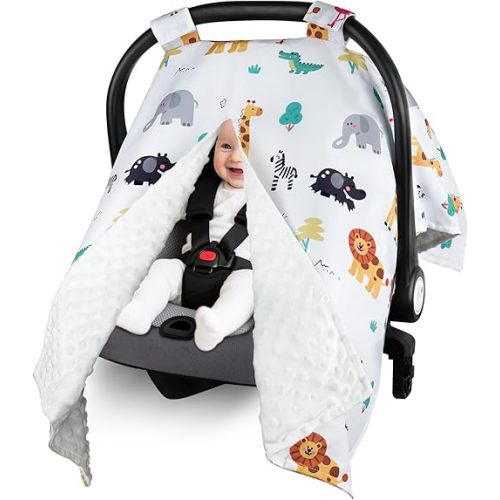 Metplus 2 in 1 Baby Car Seat Cover, Car Seat Canopy for Babies, Mom Multiuse Nursing Cover, Minky Baby Carrier Covers, Newborn Boy Girl, Peekaboo Opening