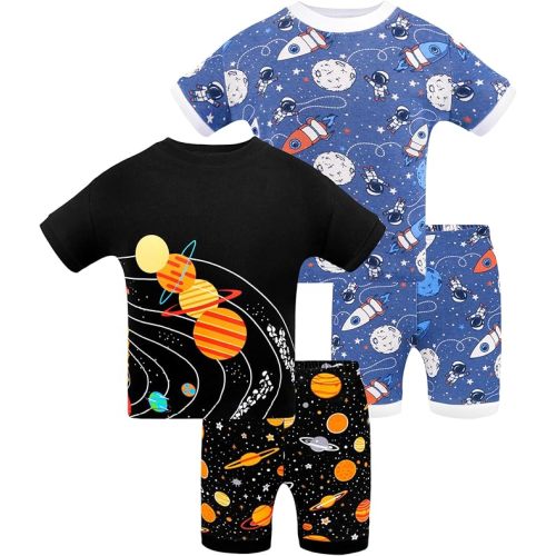 DAUGHTER QUEEN Boys Summer Pajamas Set 4 Pieces 100% Cotton Sleepwear Size 18 Months-12 Years
