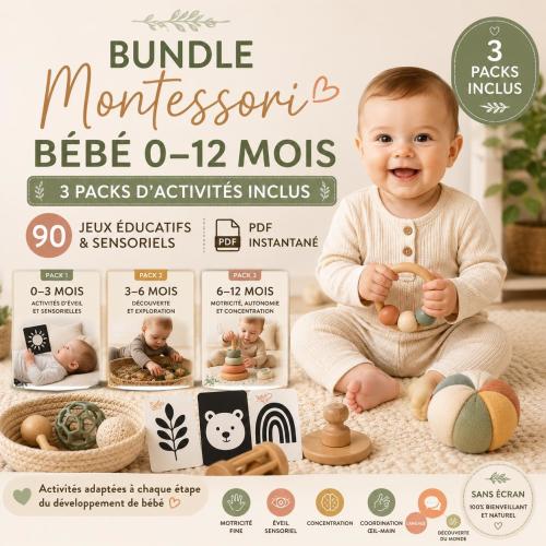 Baby Activity Bundle 0-12 Months | 90 Montessori Games | 3 PDF Packs | Sensory Development & Motor Skills | Baby Shower Gift | Download