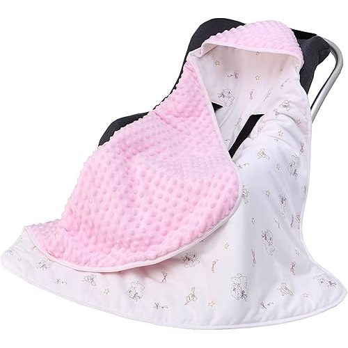 Miracle Baby Car Seat Swaddle Blanket, 2.5 TOG Breathable Cotton Stroller Blanket with 3/5-Point Harness, Soft Minky Dot Wrap for Infant Boy Girl, 35.4"x35.4"