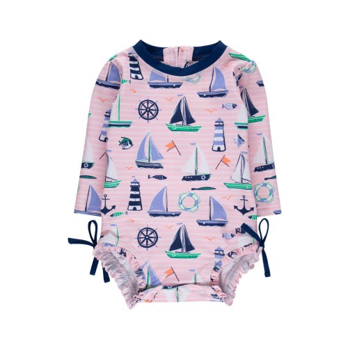 Baby Girls Long Sleeve UPF50+ One Piece Rash Guard, 12-18M