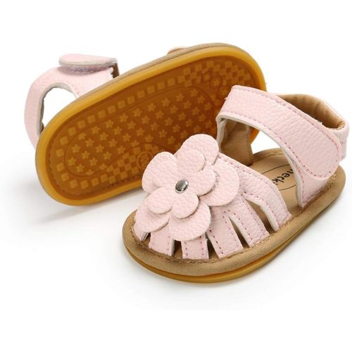 Meckior Baby Toddler Infant Girls PU Leather Soft Open Toe Summer Sandals Flower Princess Flat Shoes