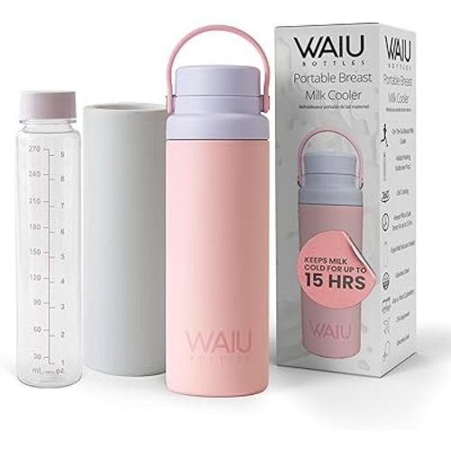 Portable Breast Milk Cooler – Keeps Milk Cold Up to 15 Hours, Triple-Wall Vacuum Insulated Stainless Steel with Storage Bottle & Ice Pack, TSA Approved, Travel-Friendly, 9oz (270ml)