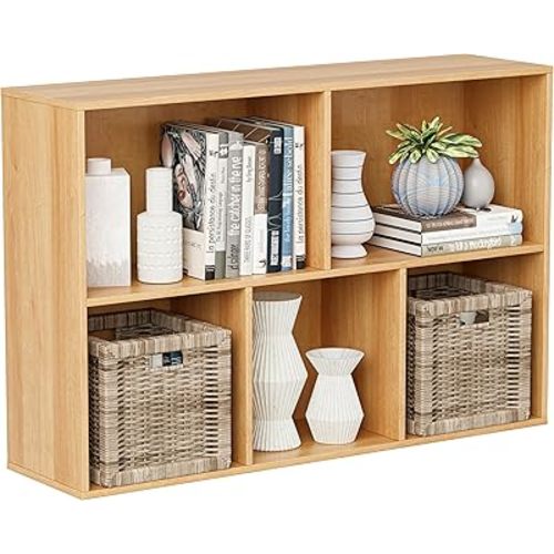 Wooden Cube Storage Organizer with Closed Back Panel, 11in Cube Shelf Opening, Bookshelf, Display Shelf,Closet Cabinet for Home and Office (Natural Oak, 5-Cube 35.98L*9.45W*24.09H)