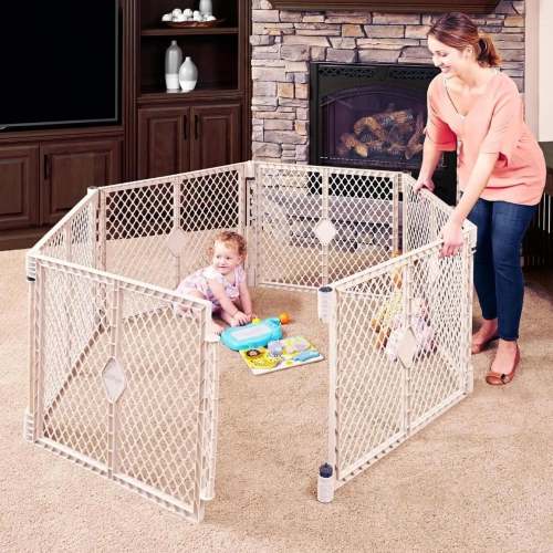 TODDLEROO BY NORTH STATES Superyard 6 Panel Free Standing Play Yard - Sand 26 inch