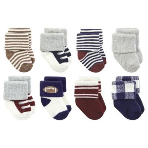 Hudson Baby Basics Infant Baby Cozy Terry Socks 8-Pack, Touchdown Toes, 6-12 Months