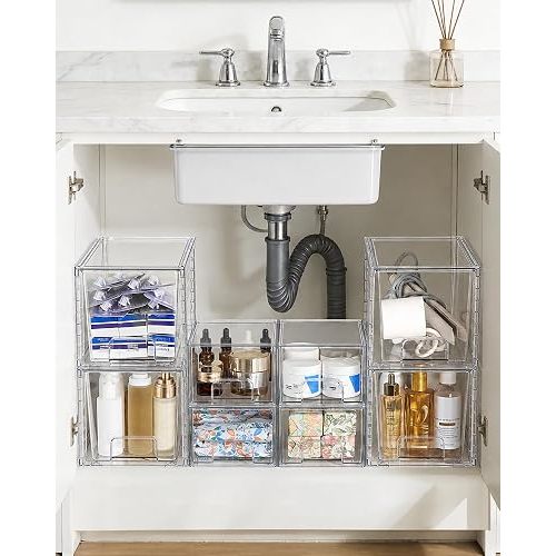 Vtopmart 8 Pack Clear Pull-Out Under Sink Organizer Set (4 Large & 4 Small)