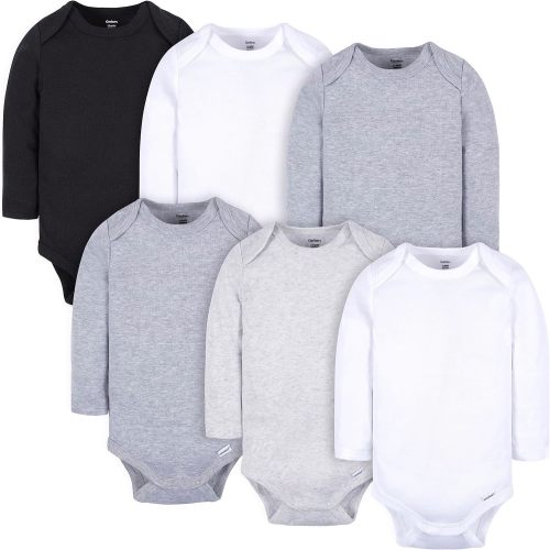 Gerber Unisex Baby 6 Pack Long-sleeve Onesies Bodysuit - White and Black