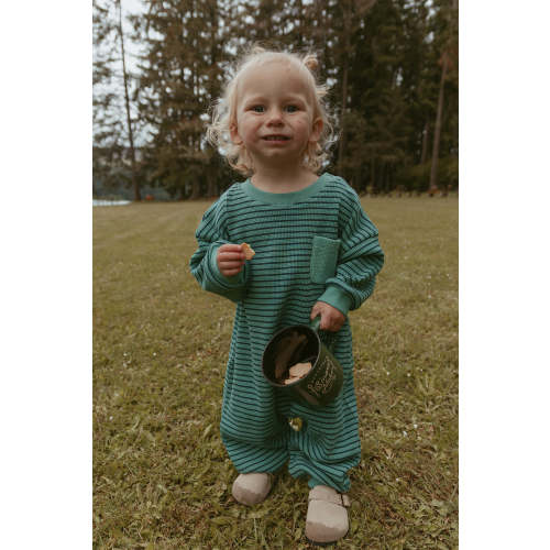 Sammy Romper in Thin Green Stripe