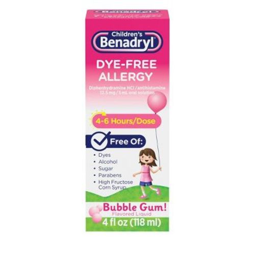 Children's Benadryl Dye-Free Diphenhydramine Allergy Liquid - Bubble Gum - 4 fl oz: Contains Antihistamine, 12.5 Strength, 1 Pack