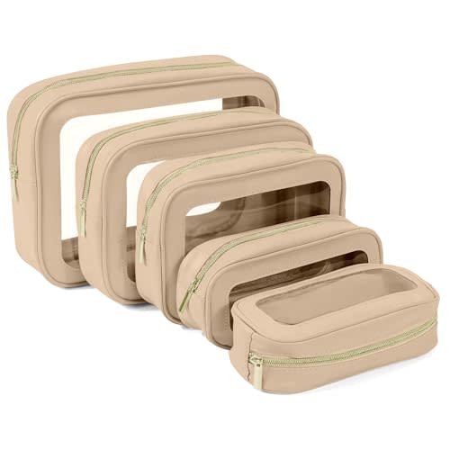 YOPCDJ 5PCS Clear Toiletry Bag,TSA Approved Travel Makeup Pouch with Zipper for Cosmetics and Toiletries，Diaper Bag Organizer Pouch Set，Women's Purse Organizer and Clear Car Bag