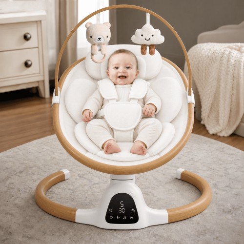PRVAETU Baby Swing for Infants,5 Speeds,10 Lullabies,5-Point Harness,Electric Rocking Chair for Toddlers with Bluetooth,Remote Control,Touch Panel,White
