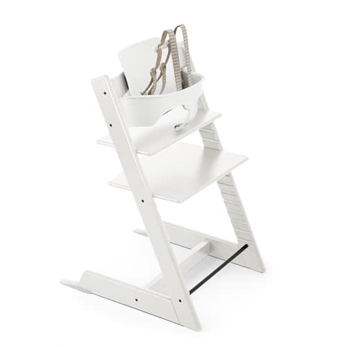 Stokke Tripp Trapp High Chair, White - Adjustable, Convertible Chair for Children & Adults - Includes Baby Set with Removable Harness for Ages 6-36 Months - Ergonomic & Classic Design