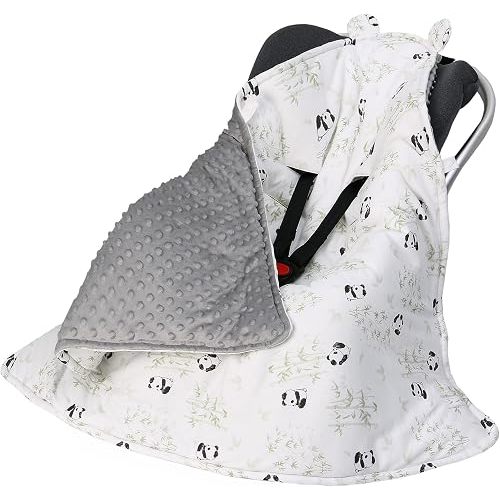LAT Baby Car Seat Blanket,Universal Newborn Swaddling Blanket,with Cute Ears Best for Boy Girl,Three-Layer Thickening Cotton Warm Baby Wrap for Pushchair, Pram, Crib,90 * 90 cm(No Hat,Panda)