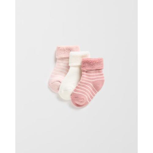 Baby Terry Turn Top Socks 3 Pack - Pink