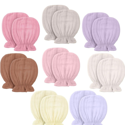 Newborn Baby Muslin Mittens 0-6 Months No Scratch Elastic Wrist Soft Breathable Gloves Bulk Cotton for Infant