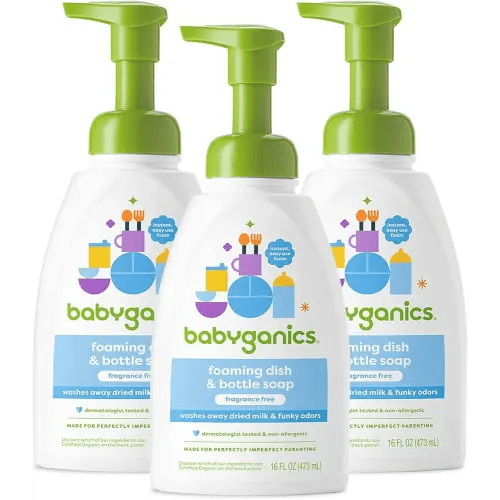 BabyGanics Foaming Dish Soap, Pump Bottle, Fragrance Free, 16oz, 3 Pack