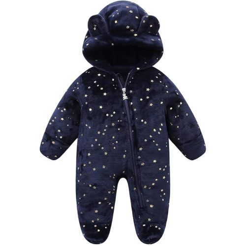 Baby Fleece Jumpsuit for 0-3 Months Infant Bear Snowsuit Newborn Romper Warm Coat