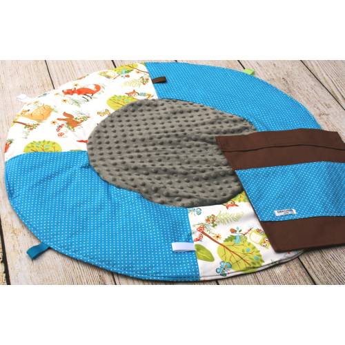 Travel Baby Play Mat | Woodland Animal Blue Dot Playmat | Gender Neutral Baby | Baby Shower Gift | Tummy Time Mat | New Baby Gift | Sensory