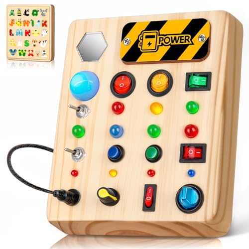 TINTECUSA LED Busy Board, Wooden Sensory Toys for Toddler, Montessori Music Toy for Airplane, Travel Activity Educational Learning Toy, Busy Light Switch Autism Toys, Birthday Boys Girls Gifts