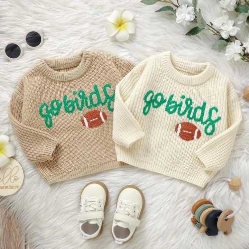 Go Birds Embroidered Baby Sweater | NFL Football Fan Gift | Handmade Knit Football Holiday Gift for Newborns