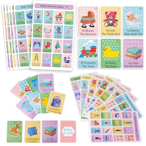 Bosctanuc Baby Shower Loteria Bilingual - Baby Loteria for Shower Bingo Tablas Games Spanish and English,for up to 40 Players