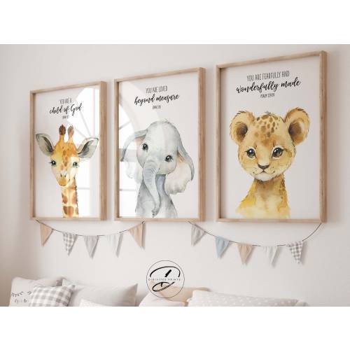 Safari Nursery Prints, Bible Verse, Christian Decor (Digital Download)
