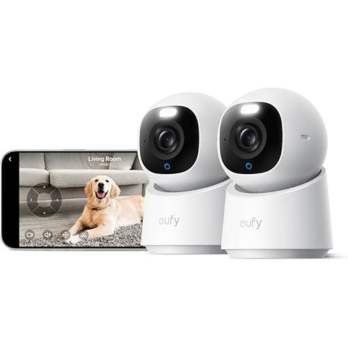 eufy Security 4K UHD Indoor Camera E30 (2-Pack),360° Pan Tilt,AI Auto Tracking,Color Night Vision,Pet/Baby Camera with Two-Way Audio,AI Human/Pet Detection,Works with HomeKit,No Monthly Fee, White