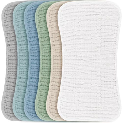 Konssy 6 Pack Large Muslin Baby Burp Cloths and Burp Rags Set for Newborn