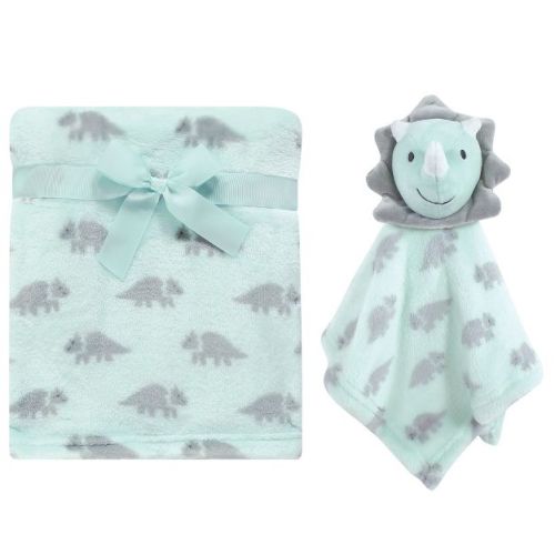 Hudson Baby Infant Boy Plush Blanket with Security Blanket Set, Triceratops, One Size