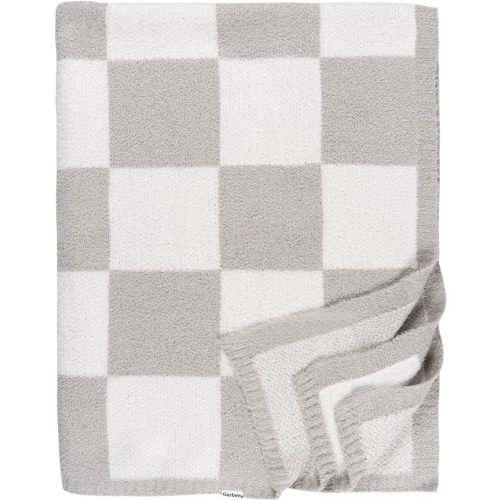 Gerber Unisex Baby Cozy Soft Silky Mink Checkerboard Grid Blanket, Tan Check, One Size