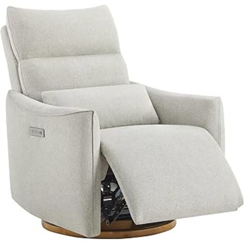 CHITA Swivel Rocker Recliner Chair, Power Nursery Glider Recliner, Nursery Rocking Chair with Adjustable Power Headrest, FSC Certified, Solid Wood Base, Crockery (Gray)