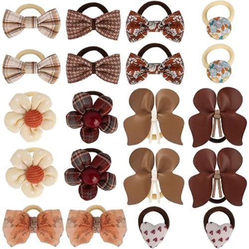 JESSCAT 20PCS Baby Hair Ties, 10 Multicolor Elastic Hair Ties with Bows, 2.5cm No-Crease Cotton Hair Elastics, Small Thin Ponytail Holders for Baby Girls, Toddlers, Kids