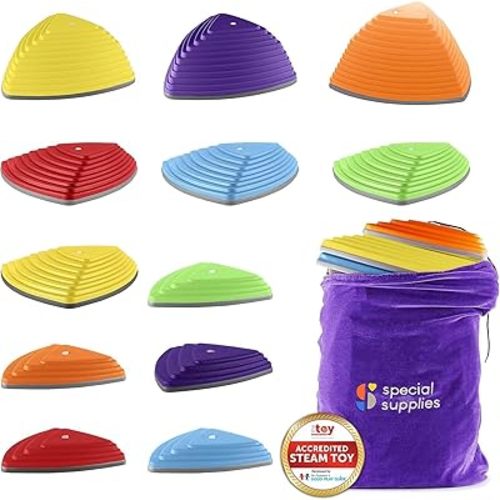 Special Supplies Stepping Stones for Kids Indoor and Outdoor Balance Blocks Promote Coordination, Balance, Strength Child Safe Rubber, Non-Slip Edging (Multi-Color, 12)