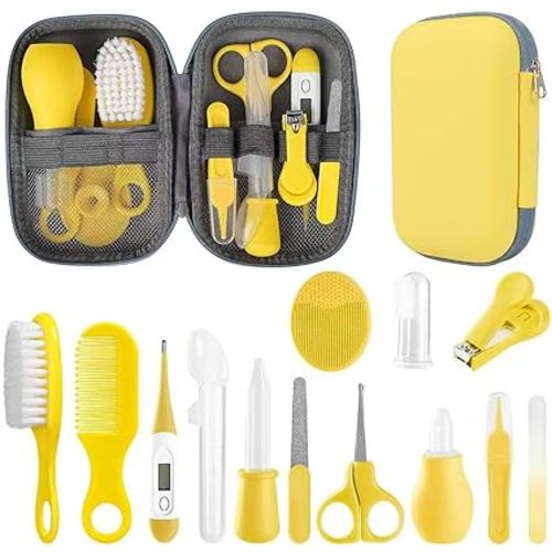 Baby Grooming Kit, Infant Safety Care Set with Hair Brush Comb Nail Clipper Nasal Aspirator,Baby Essentials Kit for Newborn Girls Boys (Yellow)