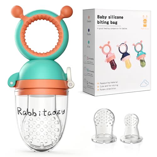 Baby Fruit Food Feeder Pacifier with 3 Different Size Silicone Pouch,Teethers for Babies 6-12Months, Baby Solid Food Essentials, Push Pop Silicone Feeder, Nutrition Feeder, BPA Free,1 Pice, Blue