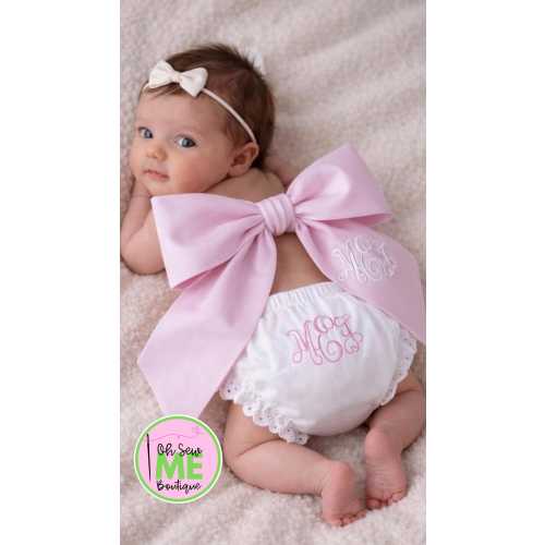 Monogrammed SOLID PINK Baby Swaddle Bow | Newborn Gift (Bloomers sold separately)