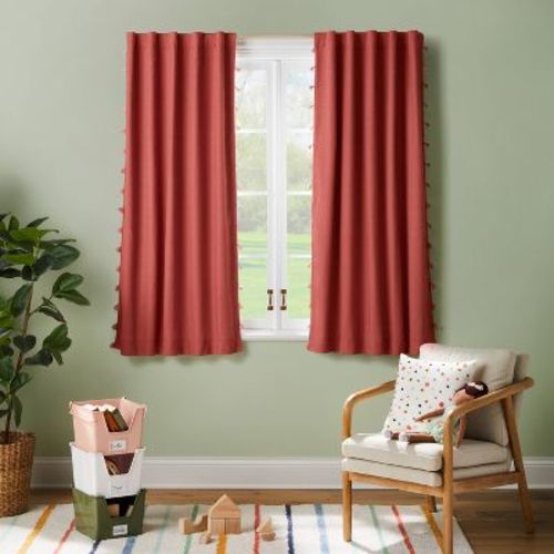 42"W x 63"L Tassel Kids' Blackout Window Curtain Panel Rose Pink - Pillowfort™