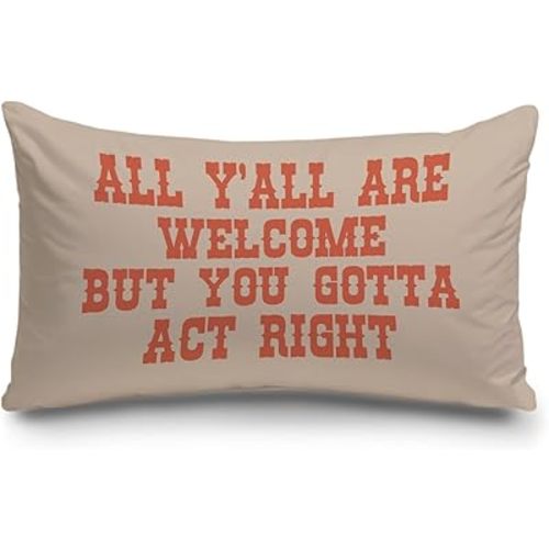 Vintage Boho Western Pillow Covers 12x20, Western Boho Home Decor, All Yall are Welcome But You Gotta Act Right Decorative Lumbar Throw Pillow Covers for Home Bedroom Living Room